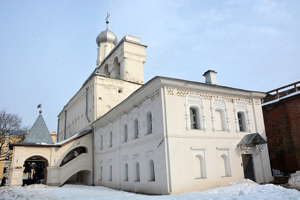 Ancient Belfry in the Veliky Novgorod, Russia