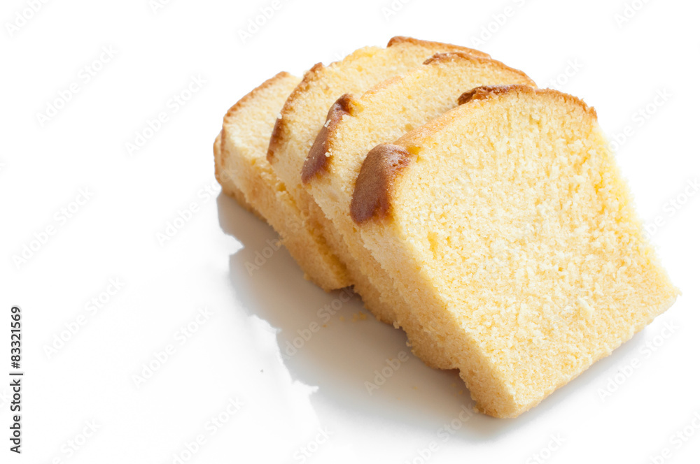 Butter cake sliced white background