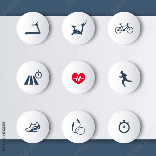 Cardio Training 9 round modern icons vector illustration, eps10