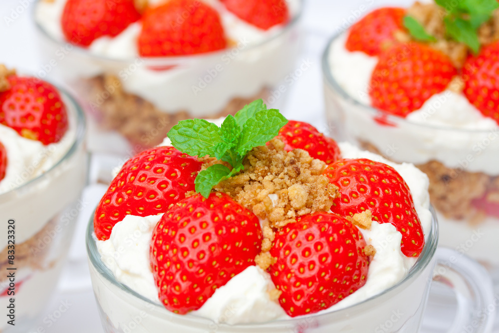 homemade desert with cream chopped cookies and fresh strawberry homemade desert with cream chopped cookies and fresh strawberry