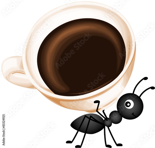 Ant carrying a cup coffee