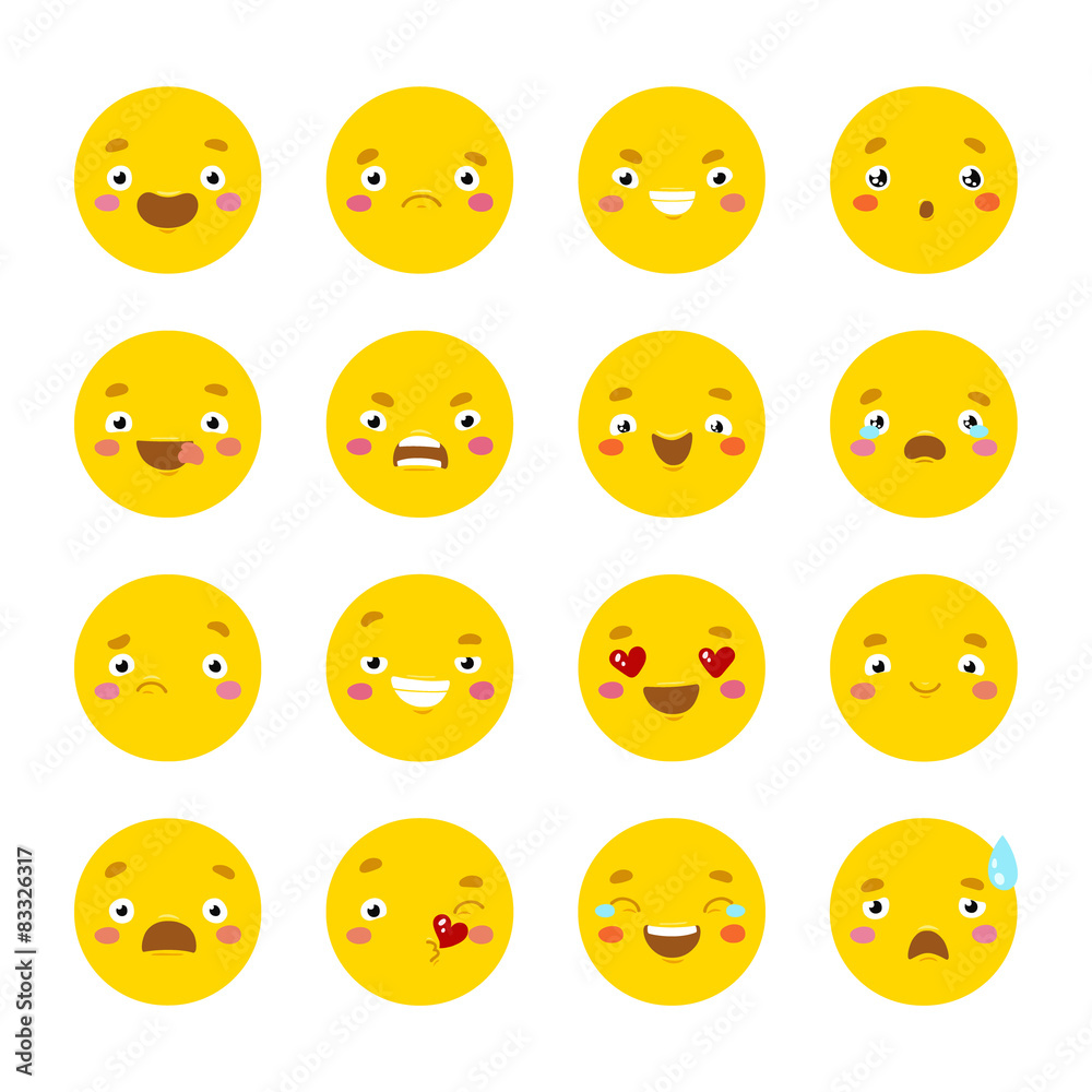 Fototapeta premium Set of smiley icons with different face.