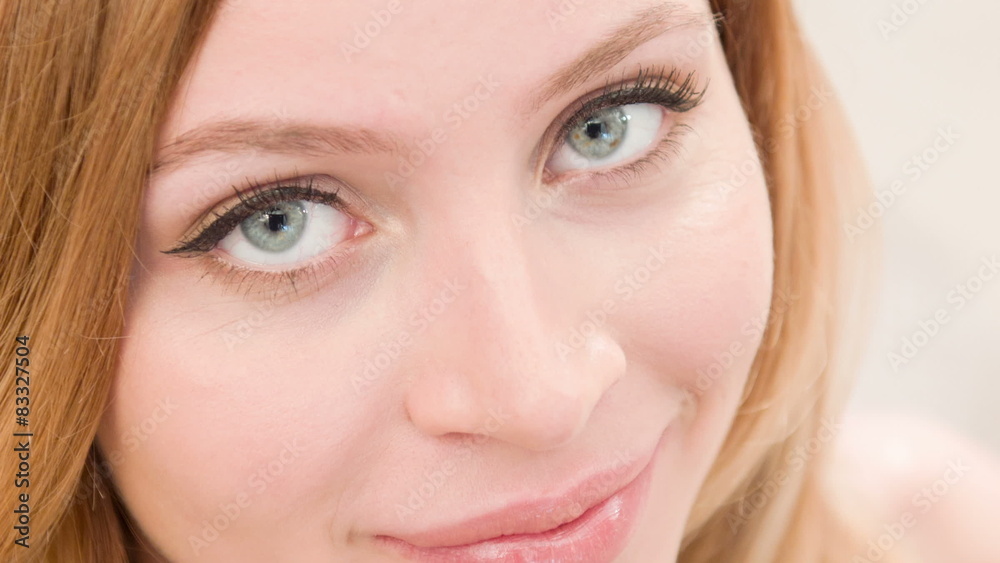 Close up of pretty girl in light flat Close up of pretty girl in light flat