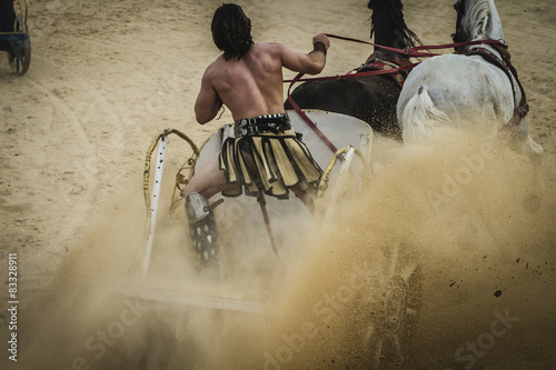 Show, chariot race in a Roman circus, gladiators and slaves figh photo