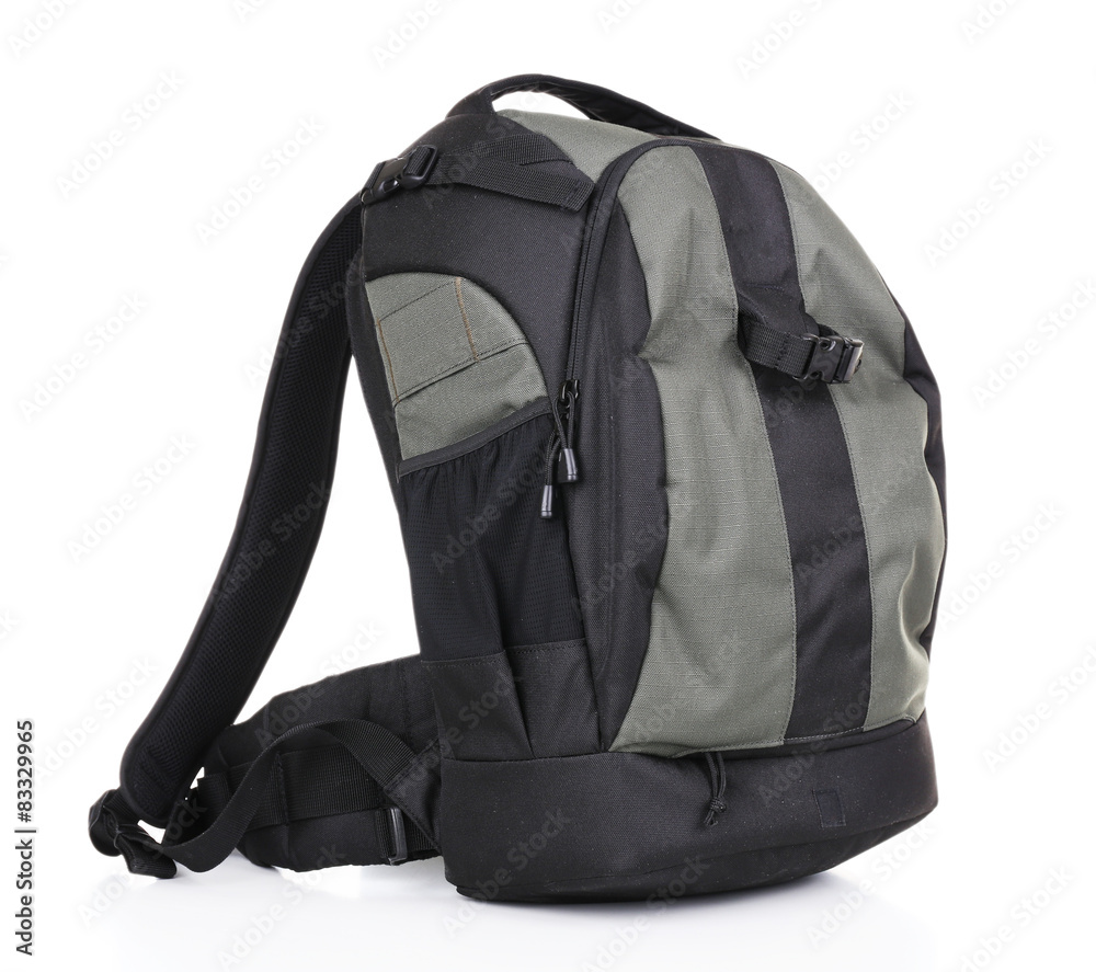 Backpack of photographer isolated on white Backpack of photographer isolated on white