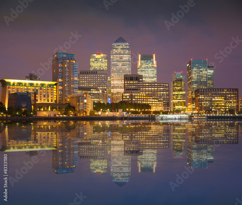 LONDON  UK - OCTOBER 17  2014  Canary Wharf at night 