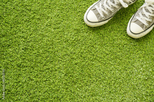 Gray sneakers on the lawn