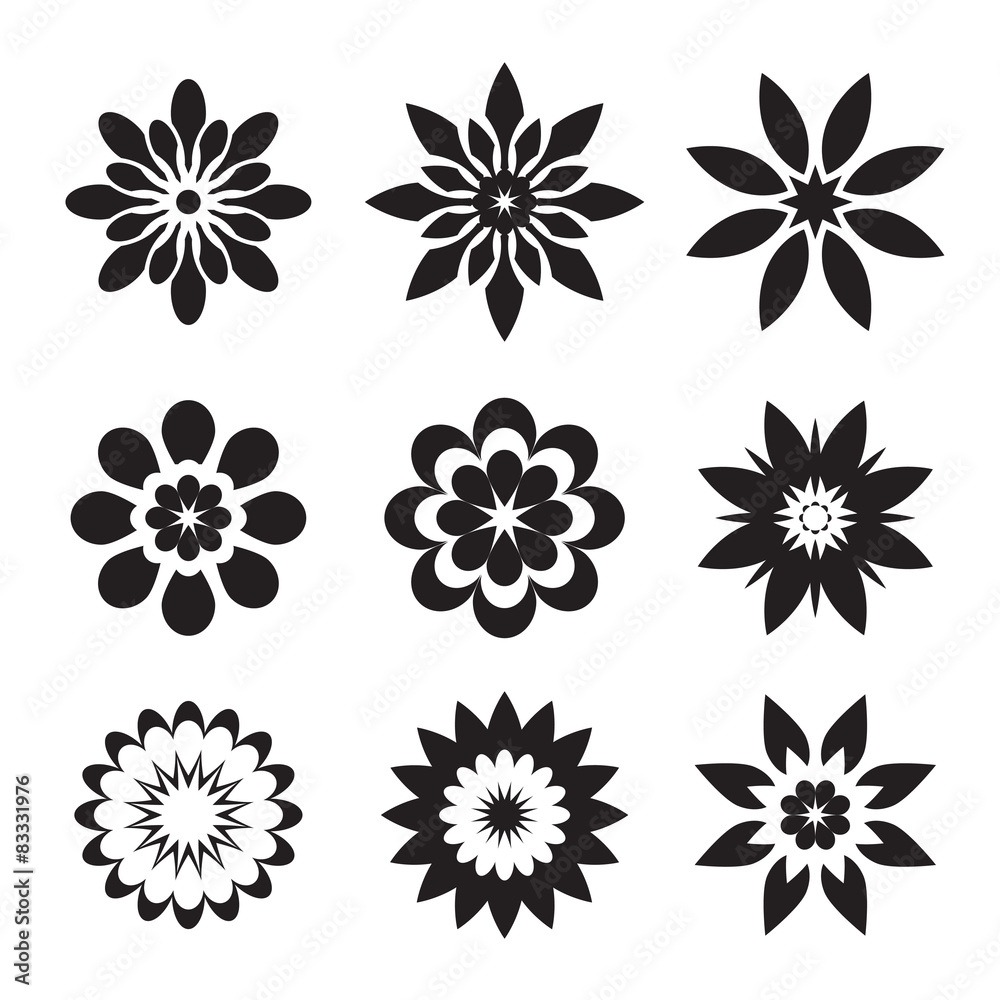 Set of black geometric flowers Set of black geometric flowers