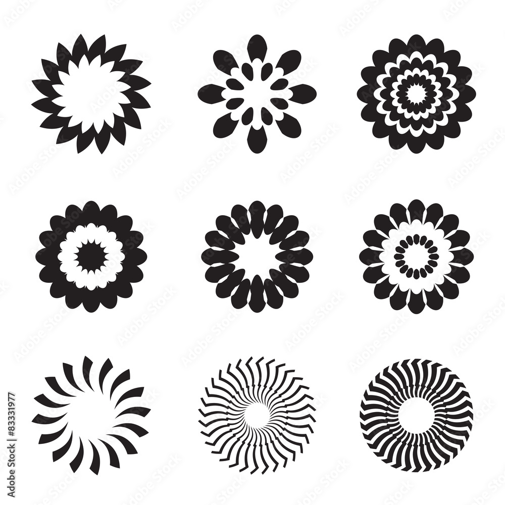 Set of black geometric flowers, stars and graphic elements Set of black geometric flowers, stars and graphic elements