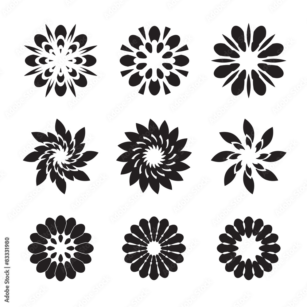 Set of black geometric flowers, stars and graphic elements Set of black geometric flowers, stars and graphic elements