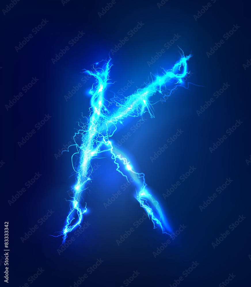 Alphabet made of blue electric lighting, thunder storm effect