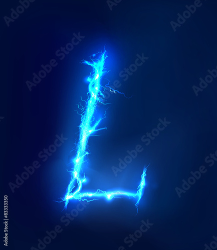 Alphabet made of blue electric lighting  thunder storm effect