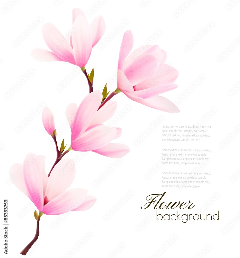 Naklejka premium Flower background with blossom branch of pink flowers. Vector