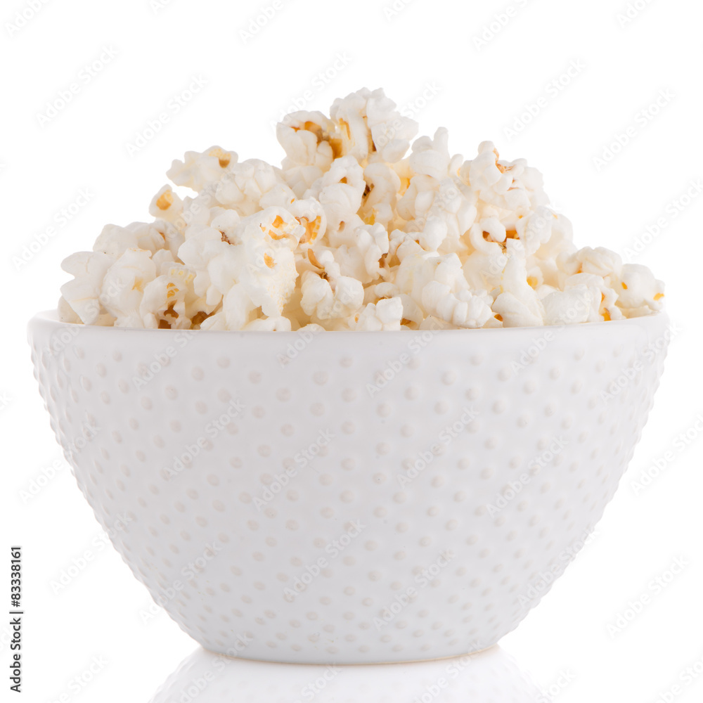Popcorn in a white bowl