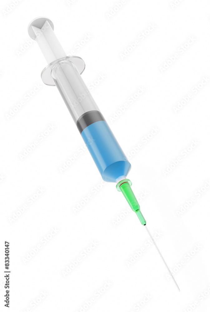 Fototapeta premium 3d illustration of a syringe with blue liquid inside