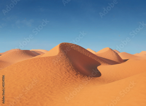 Illustration of sand dunes in the desert. In a very hot sunny