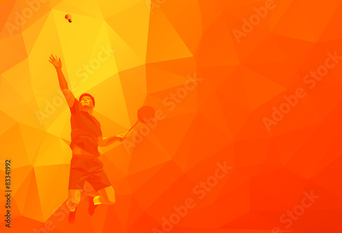 Polygonal professional badminton player on colorful low poly