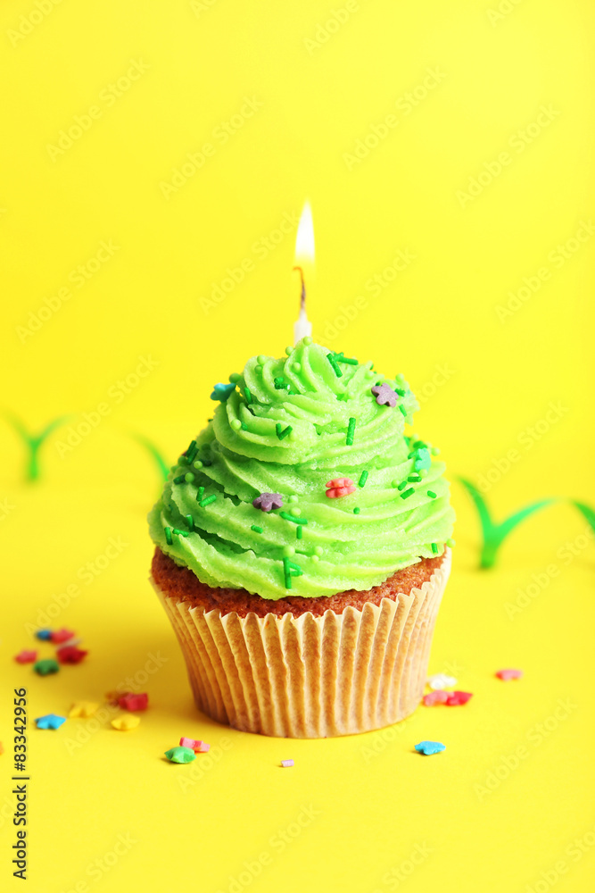 Birthday cupcake with butter cream and candle Birthday cupcake with butter cream and candle