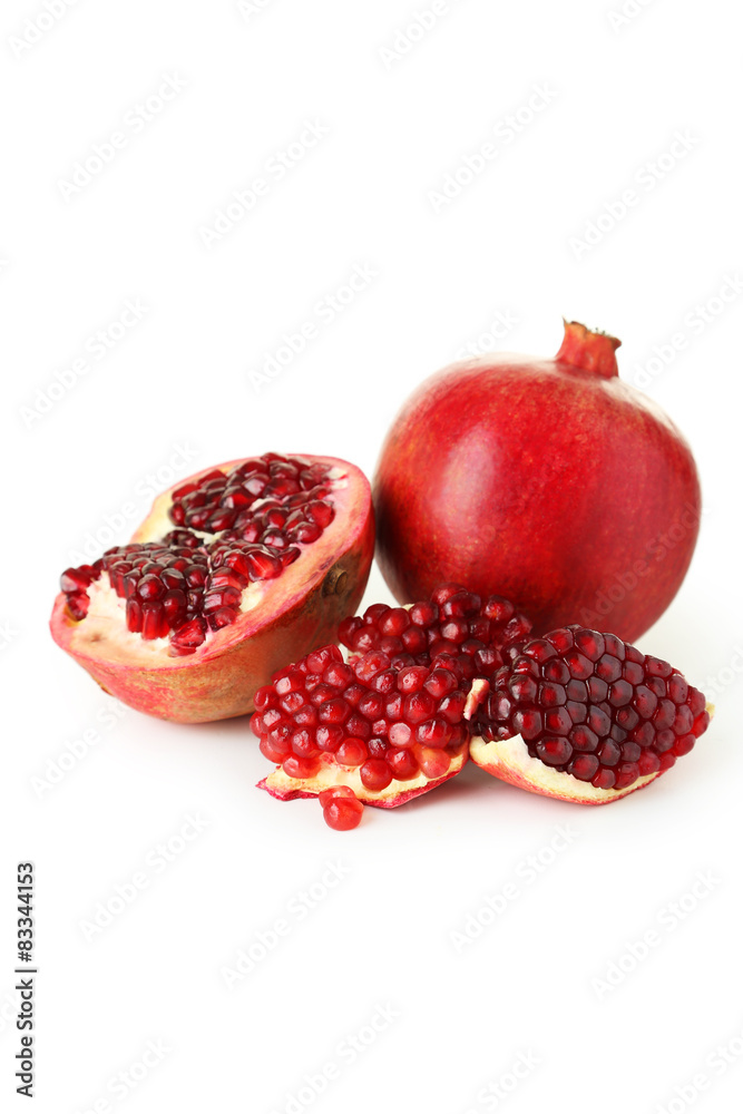 Delicious pomegranate fruit isolated on white Delicious pomegranate fruit isolated on white