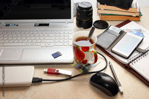 The process of working at home for photo editing.