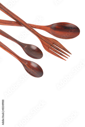 Wooden kitchen utensils. Isolated on a white background