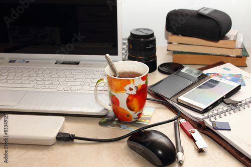 The process of working at home for photo editing.