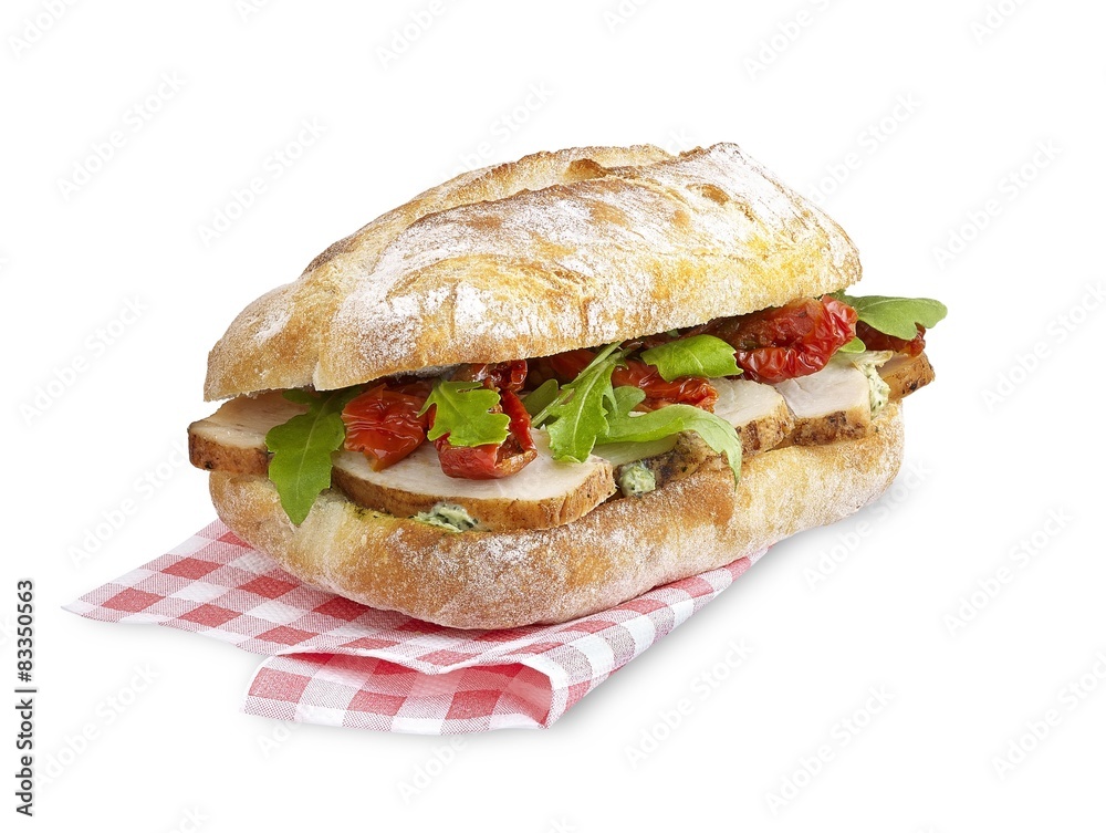 Chicken and tomato sandwich with clipping path isolated on white Chicken and tomato sandwich with clipping path isolated on white