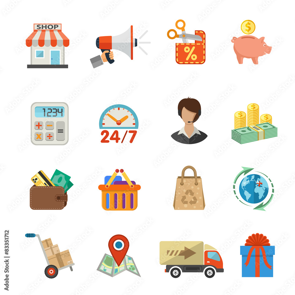 Internet Shopping and Delivery Flat Icon Set Internet Shopping and Delivery Flat Icon Set