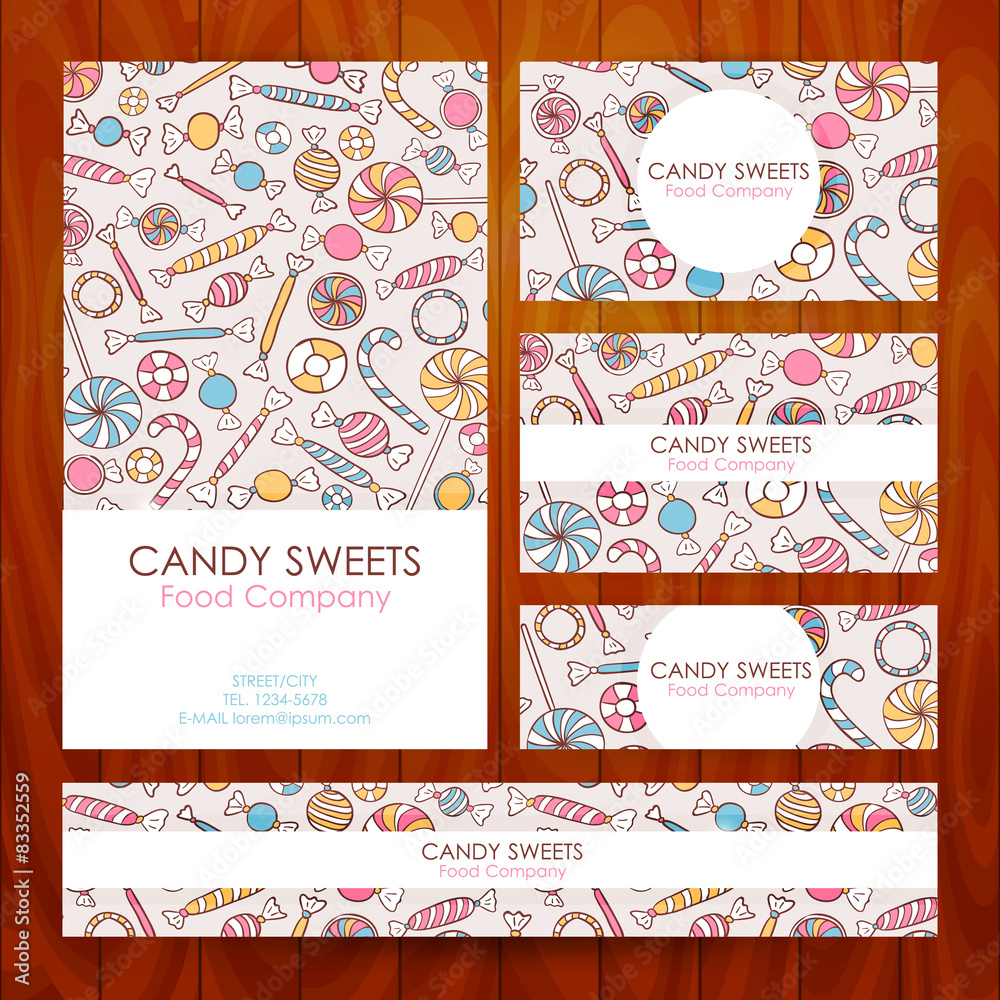 Vector Candy Food Company Business Set Template with Hand Drawn