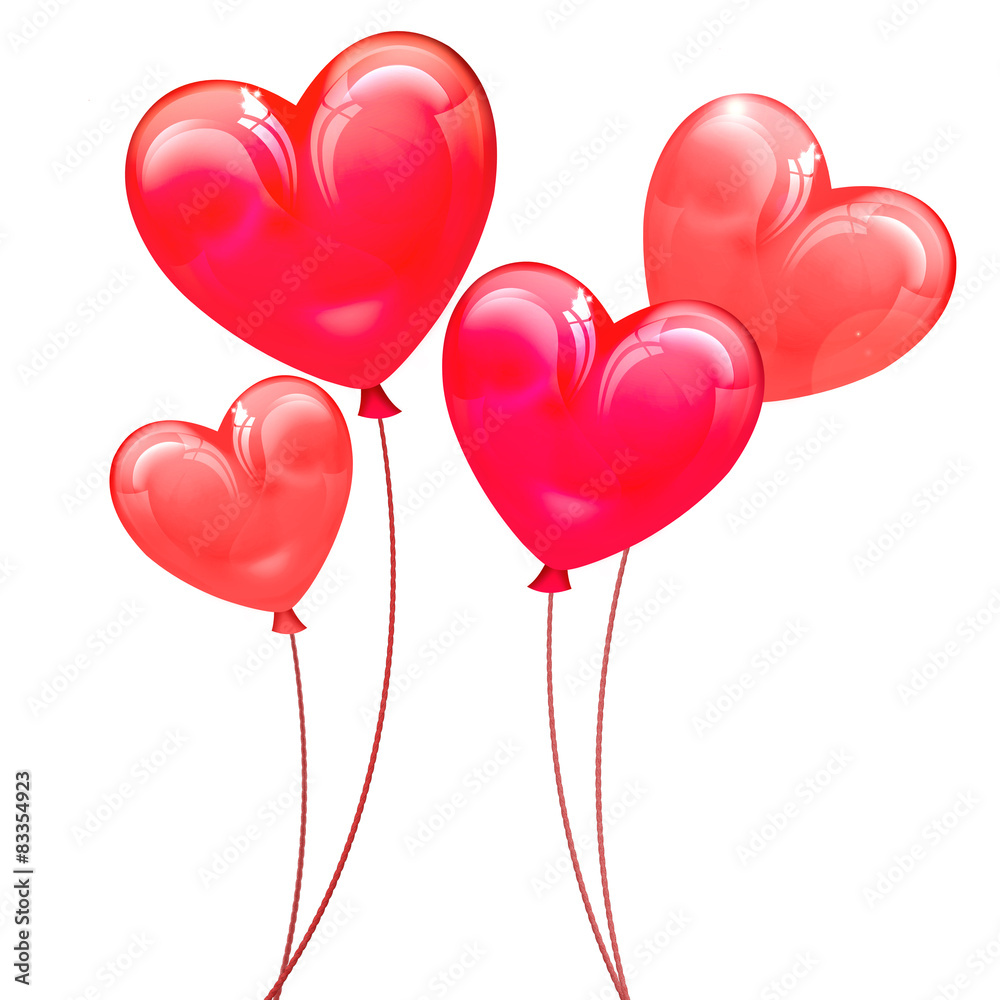 Luftballons als rote Herzen, freigestellt