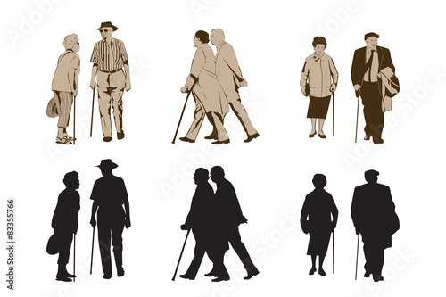 Elegant Seniors Using Walking Stick - design elements 