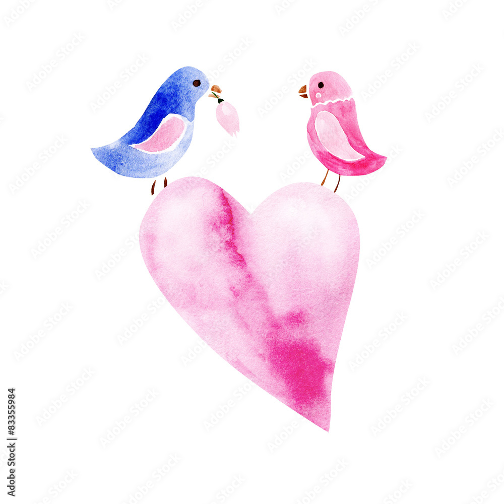 pair of watercolor birds