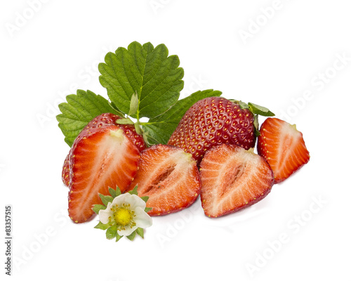 strawberry, slice, cut, flower, leaaf