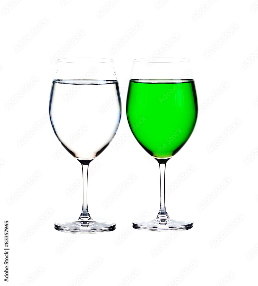 glass of green lemonade isolated on white background