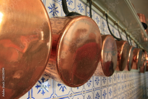 Alignment of saucepans in a kitchen wall