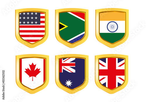 Free Download Shields with flags: USA, RSA, Great Britain, Canada, Australia - GFXLoad