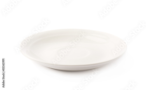 Small white ceramic plate isolated