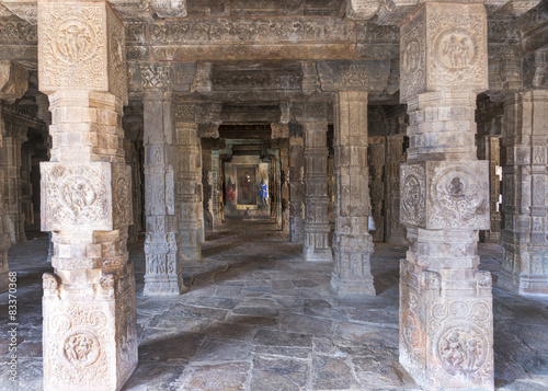 Look through pillared Mandapam straight into Mariamman shrine. photo