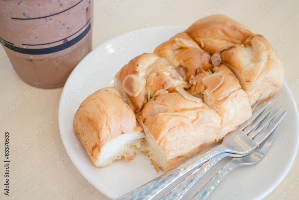 Homemade bread with almond, raisin and coconut Homemade bread with almond, raisin and coconut