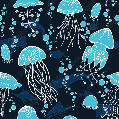 seamless pattern with abstract jellyfish