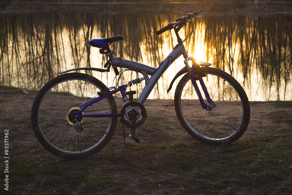Fototapeta premium bike near a pond