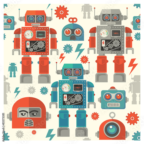 seamless retro Robot  pattern,cartoon vector illustration