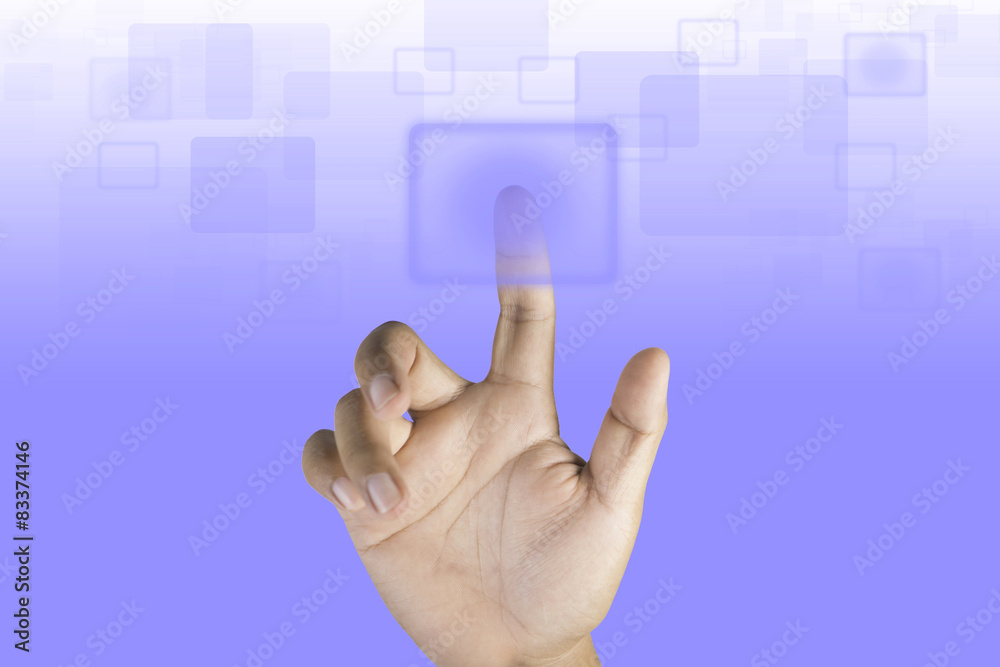 Hand pressing button with technology background Hand pressing button with technology background