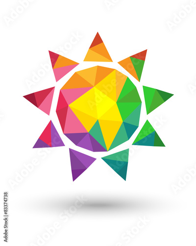 Colorful low poly sun as summer symbol