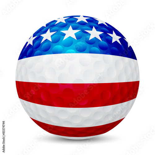 Golf ball with flag of USA, isolated on white