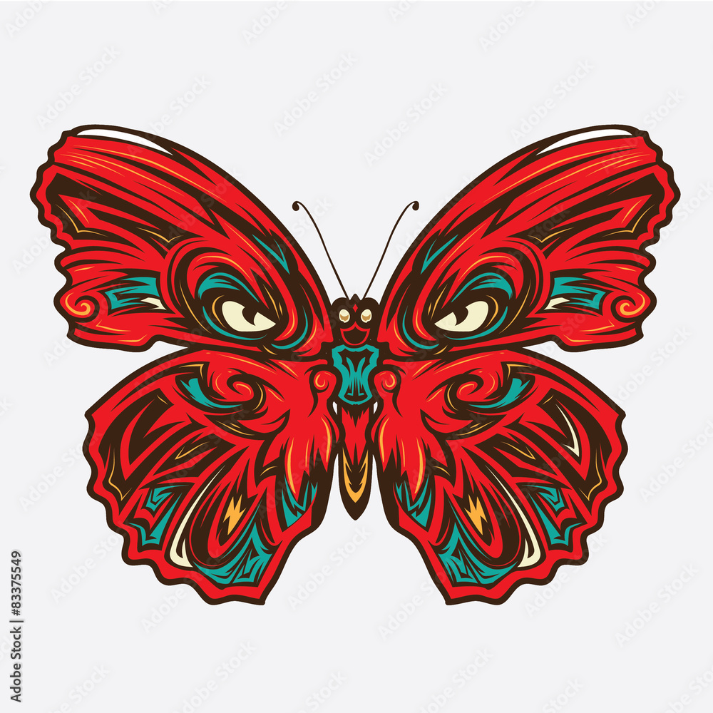 red monster wings butterfly vector tattoo illustration
