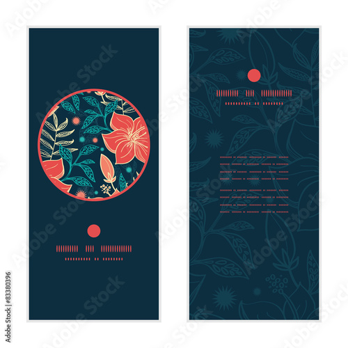 Fototapeta Naklejka Na Ścianę i Meble -  Vector vibrant tropical hibiscus flowers vertical round frame