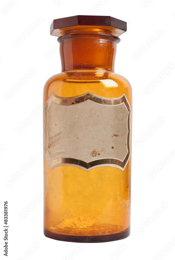 Old fashioned drug bottle with label, isolated. Old fashioned drug bottle with label, isolated.