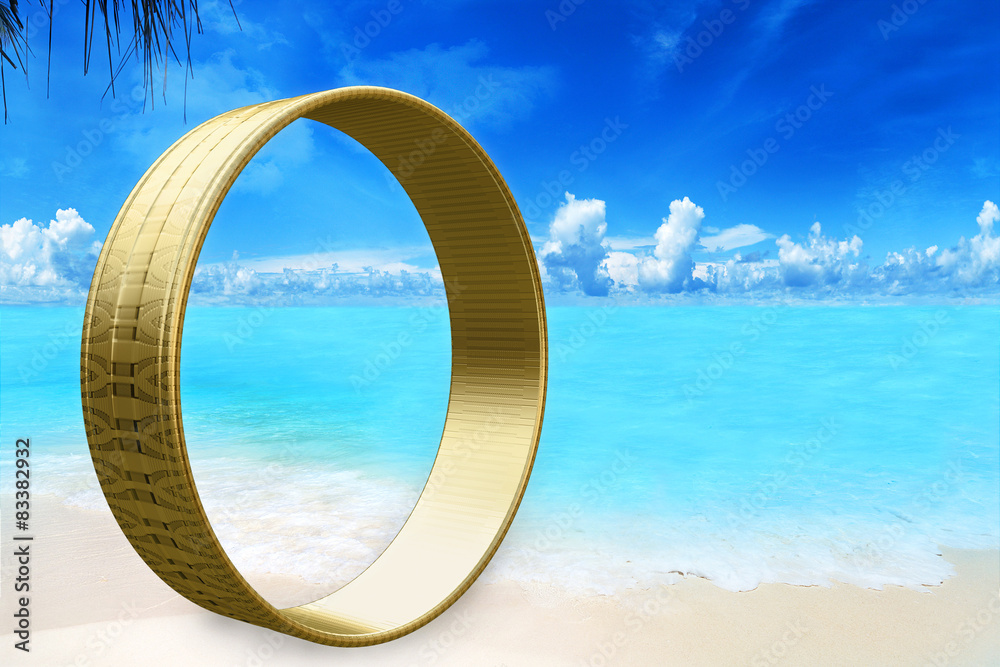 Flitterwochen - Großer Ring beim Strand - 3d Render Flitterwochen - Großer Ring beim Strand - 3d Render