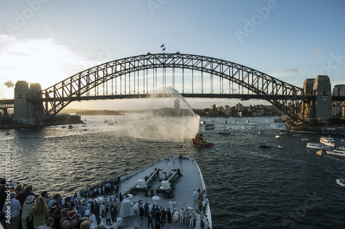 Sydney harbor with bridge during 2007 Queen Elizabeth 2 visit. photo